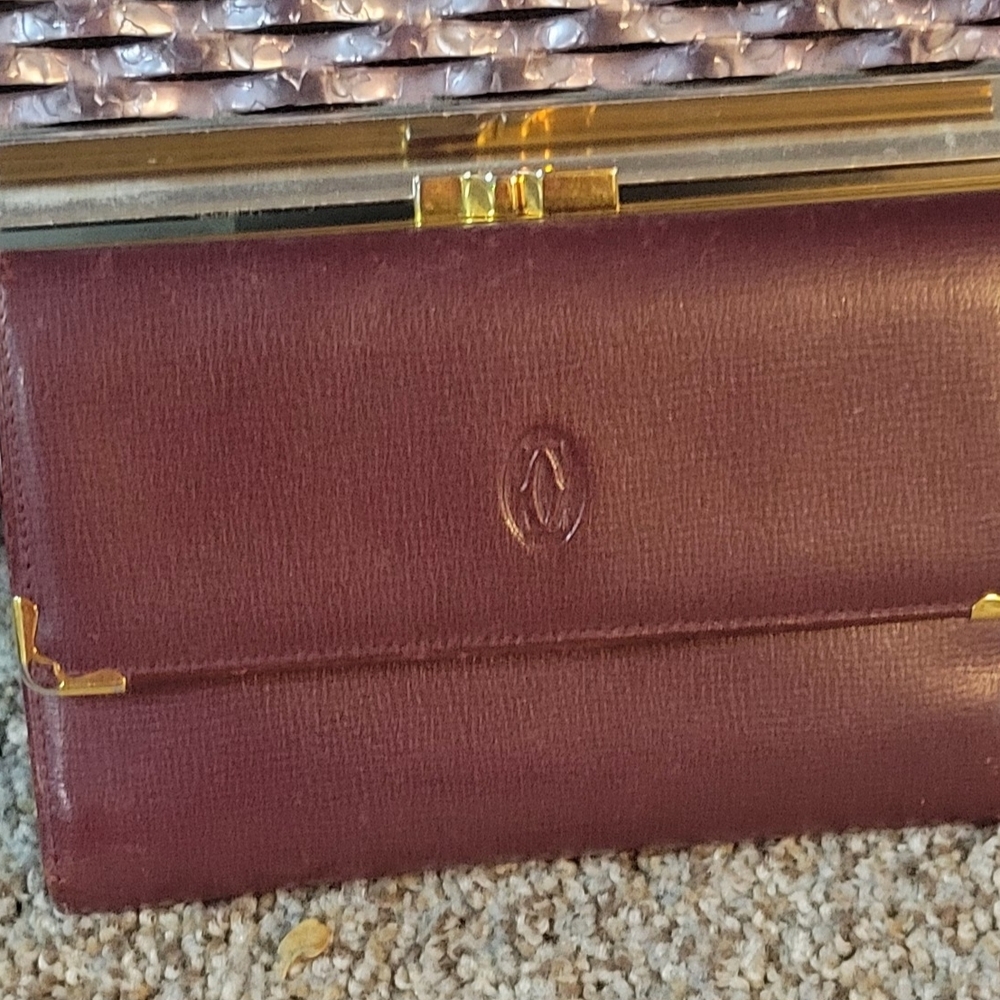 Chic Maroon Clutch with Gold Details Vintage By Cartier